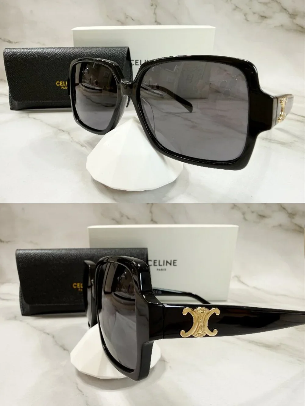 Celine Triomphe Square Sunglasses CL40316U Sunglasses Black